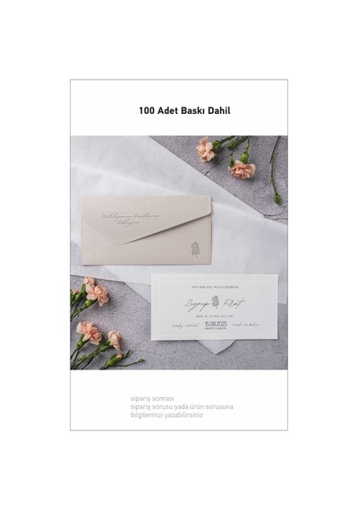 Sade Nişan Düğün Davetiyesi 100 Adet