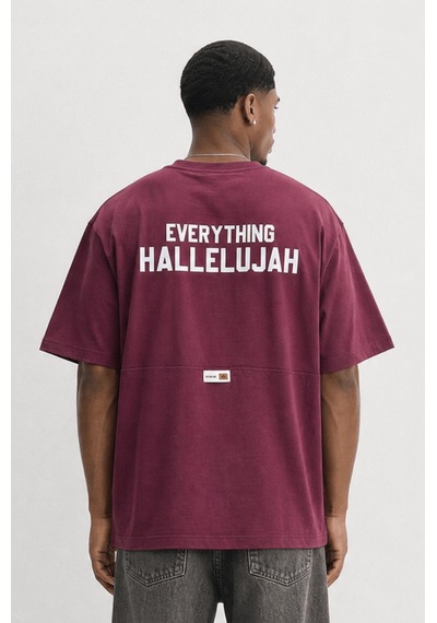 Respire Erkek Hallelujah Baskılı Oversize T-shirt Bordo