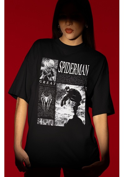 Spider-man Örümcek Adam Süper Kahraman Film Ön Baskılı Unisex Ove Siyah