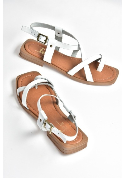 Fox Shoes Beyaz Hakiki Deri Kadın Sandalet (534626724)