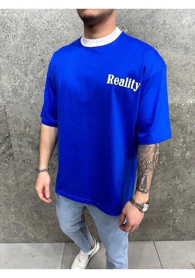 Reality Yazılı Oversize Tshirt Lacivert