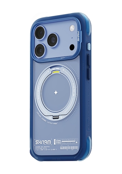 İphone 18 Pro Uyumlu Kılıf M-safe Şarj Özellikli Airbag Tasarımlı Standlı Skinarma Atlas Kapak Mavi