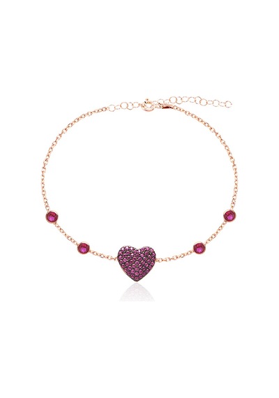 Emılıano Jewellery 925 Ayar Gümüş Taşlı Kalp Biliklik Gümüş - Rose Gold