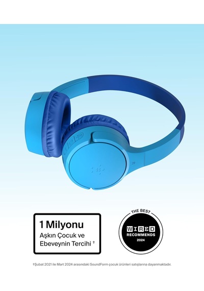 Soundform Mini Çocuk Kablosuz Kulaklık Mavi Dahili Mikrofon, 30 Saat Çalma, Eğlenceli Çıkartmalar, İphone, İpad Ve Galaxy Uyumlu