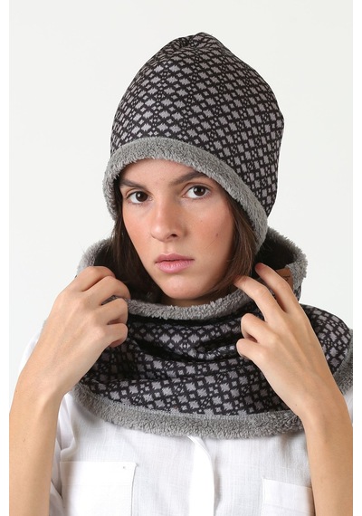 Hamur Gri Kadın Bere Ve Boyunluk 2li Set Takım Unisex Bb-098 Çok Renkli