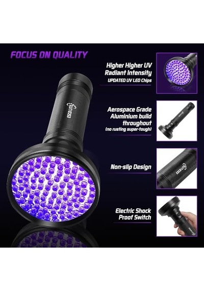 Led 395nm Mor Işık Uv El Feneri - Ultraviyole Siyah Fener - Ev Otel Evcil Hayvan Para Genel