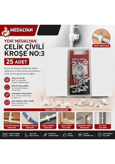 Medalyan Çelik Çivili Kroşe No.3 No 3