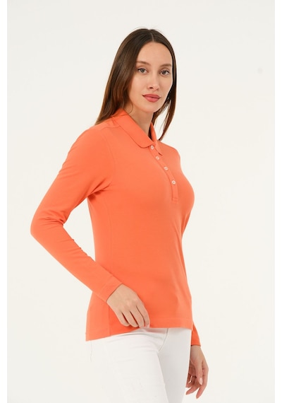 Msw Kadın Uzun Kollu Regular Fit Polo Yaka T-shirt Coral