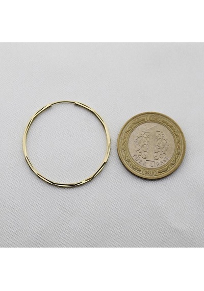 Altın Kalem İşli Halka Küpe Çapı: 3.4cm Sarı Altın