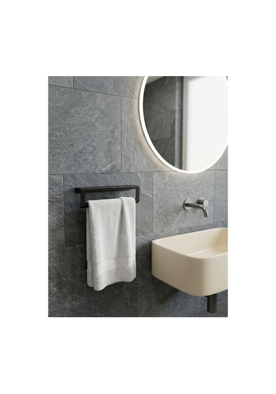 Siyah Raflı Havlu Askısı, Metal Raflı Havluluk, Mutfak, Banyo Raflı 25cm Mat Siyah