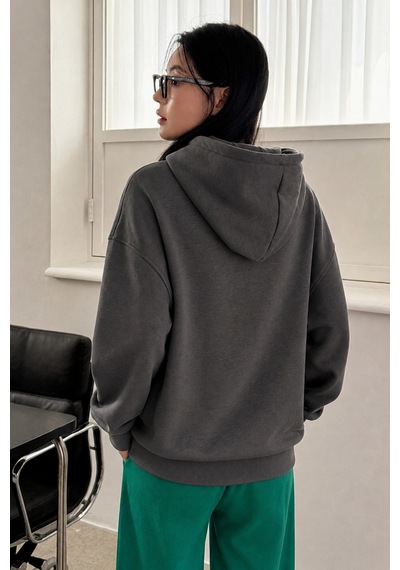 Cool Tarz Kadın Oversize Hoodie Sweatshirt Kapüşonlu Kanguru Cepli Antrasit Antrasit
