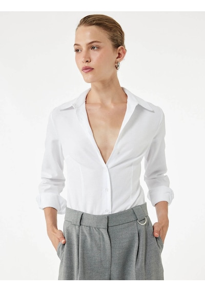 Koton Regular Fit Beyaz Kadın Gömlek 7wak60019uw