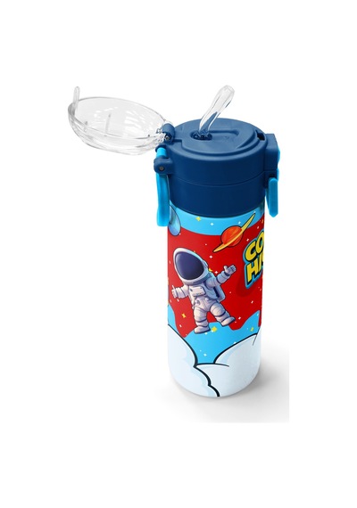 Coral High Kids Kırmızı Mavi Astronot Uzay Desenli Pipetli Ve Direkt İçim Çelik Termos 500 Ml 38127 Kırmızı