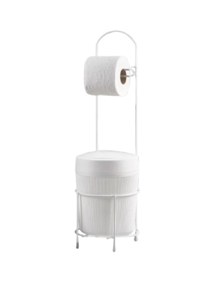Lüks Banyo Mutfak Çöp Kovası Metal Standlı Tuvalet Wc Kağıtlık Beyaz