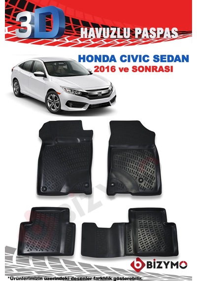 Honda Civic Sedan 2016 Ve Sonrası 3D Paspas Takımı Bizymo