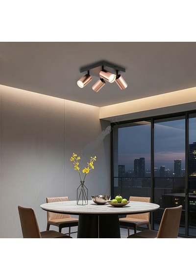 Rıolıght Modern1 Bakır1 Hareketli1 Başlık Siyah Gövde 4xgu10 Led Kare Spot Avize Ampül Dahildir