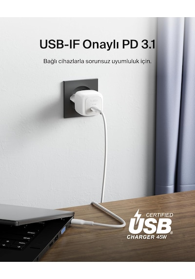 Belkin Kompakt Hızlı Şarj Cihazı 45 W + Usb-c - Usb-c Kablosu