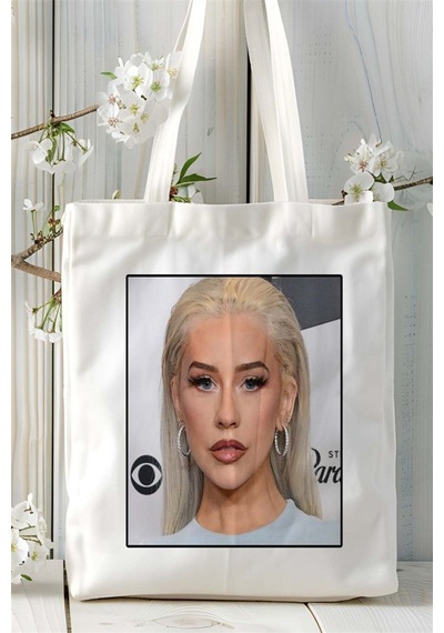 Art Hediye Christina Aguilera Baskılı Bez Çanta Omuz Çantası Kişiye Özel Desen 4 Çok Renkli