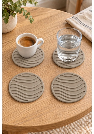Rıpple Mini Dalga %100 Silikon Bardak Altlığı 8 Cm 4'lü Set Bej Çok  Renkli