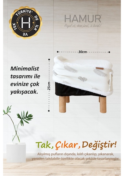 Yıkanabilir Puf Tabure Kılıfı Tak-Çıkar-Değiştir-Yenile Orta Sehpa Kılıfı Bb Melis