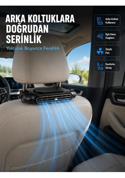 Mey İthalat Koltuk Başlığına Takılan Araç Soğutucu Fan Ayarlanabilir 3 Hız Kademeli