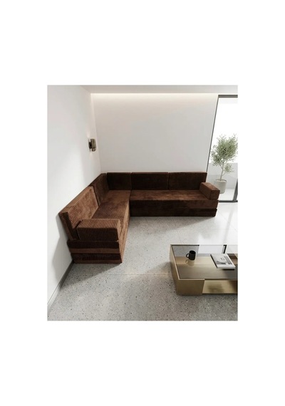 Premium Kadife Kumaş, Konforlu Yer Kanepesi ,modüler Şark Köşesi Takımı - Kahve - 40 Cm- L Set Kahverengi