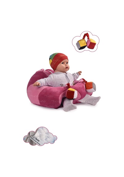 Oyuncaklı Bebek Oturma Destek Minderi - Devrilmez Bebek Koltuğu - Büyük Bebek Oturağı Fuşya Pembe