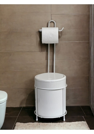 Metalshop Çöp Kovalı Banyo Wc Kağıtlık - Tuvalet Kağıtlığı Beyaz