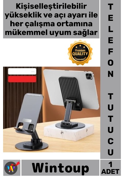 Telefontutucu 360 Derece Döner Yüksekliği Ayarlanır Masaüstü Katlanır Telefon Tablet Tutucu Stand