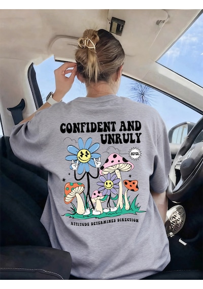 Noıssey Urban Pop Graphic Kadın Tişört Koleksiyonukod 5612 Gri