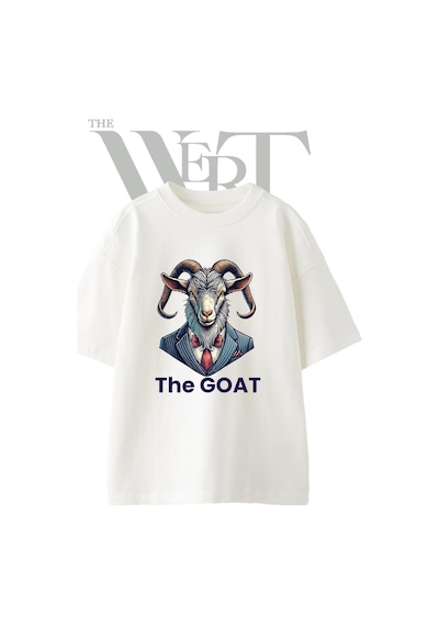 Thewert Goat Keci Tasarım Baskılı Ünisex Beyaz Oversize T-shirt