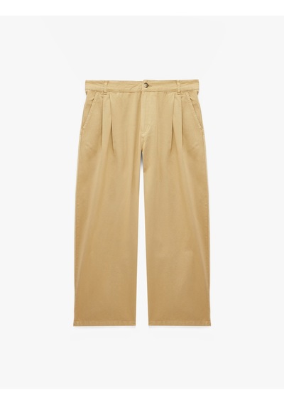 Koton Pamuklu Cepli Rahat Kalıp Gabardin Pileli Barrel Pantolon Bej 7wam40069nw Ekru