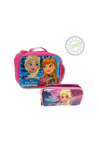 Disney Frozen Lisanslı Beslenme Çantası Ve Kalemlik Seti - Elsa & Anna Desenli Kız Çocuk Okul Seti Pembe