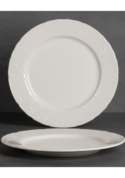 6 Kişilik Kabartma Desen Lisa Servis Tabağı 25cm Krem Rengi