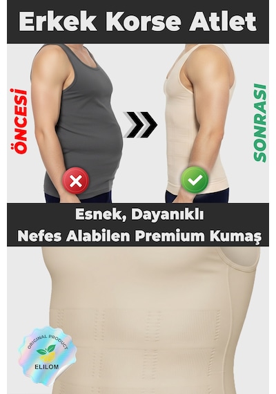 Elilom Erkek Korse Atlet 2'li Paket Bel Göğüs Ve Göbek Bölgesi Destekli Ten - 2 Adet