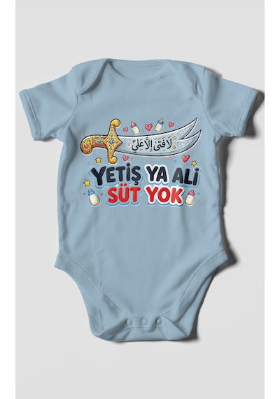 Morivokids Yetiş Ya Ali Süt Yok. Kısa Kollu Bebek Body %100 Pamuk Bebe Mavisi