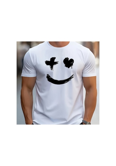 Caddemia Yaz Moda Gündelik Spor Gevşek Trend Gülümseme Grafik Baskı Yuvarlak Boyu Beyaz 2XL Caddemia Yaz Moda Gündelik Spor Gevşek Trend Gülümseme Grafik Baskı Yuvarlak Boyu Beyaz 2XL