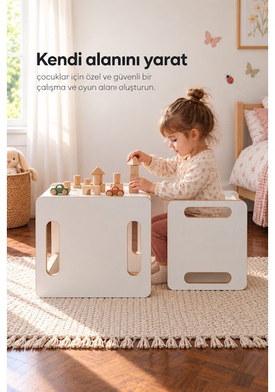 Montessori Çocuk Masa Ve Sandalye Seti Çalışma, Oyun Ve Aktivite Masası Ahşap - Beyaz Montessori Çocuk Masa Ve Sandalye Seti Çalışma, Oyun Ve Aktivite Masası Ahşap - Beyaz