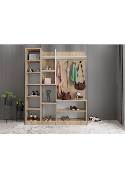 Çizgi Portmanto Vestiyer  Meşe Beyaz-180 cm