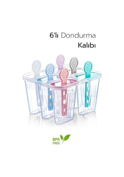 6 Bölmeli Dondurma Kalıbı Ve Çubukları - Bpa Free 7,5 X 5,5 X 3 Cm Silikon Şeffaf Diğer