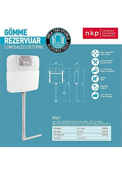 Nkp Gömme Rezervuar (80 MM) Hela Taşı Uyumlu - Nkp0021 Beyaz