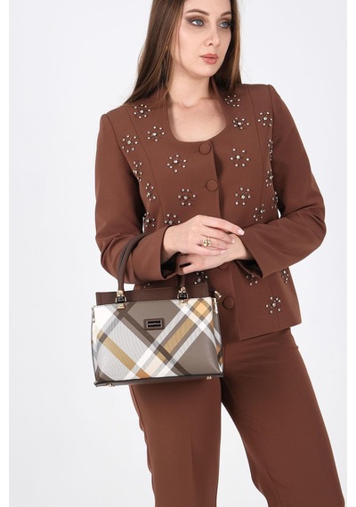 Silver Polo Sp826 Kadın El Çantası Ekose Haki-kahve