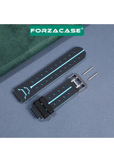Forzacase 16mm Akıllı Çocuk Saatleri İle Uyumlu Çift Renk Şık Silikon Kordon Kayış - Fc889 Mavi