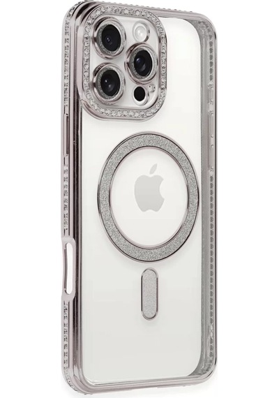 Newface Apple İphone 16 Pro Kılıf Joke Simli Magneticsafe Kılıf - Pembe