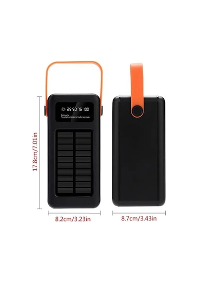 Powerbank 80.000 Mah Güneş Enerjili Solar Dijital Göstergeli El Fenerli Taşınabilir Batarya Siyah