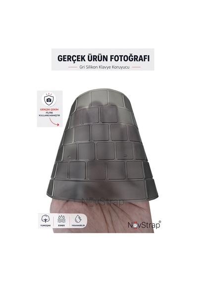 Novstrap Apple Macbook Pro 14 İnç M3 A3401 A3185 A3112 İle Uyumlu Türkçe Q Gri Füme Silikon Klavye Koruyucu Kılıf