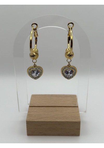 Arnes Jewelry Çelik Sallantılı Zirkon Taşlı Kalpli Küpe Ar190nes Gold