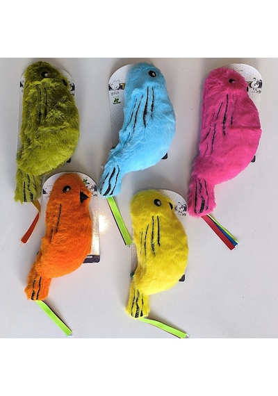 Catnipli Zilli Peluş Kuş Kedi Köpek Oyuncağı Çeşitli Renklerde 8 Cm X 30 Cm