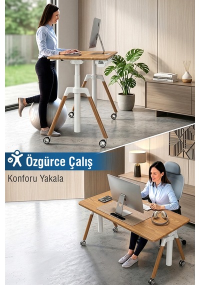 O-flex Oak Yükseklik Ayarlı Çalışma Masası Meşe