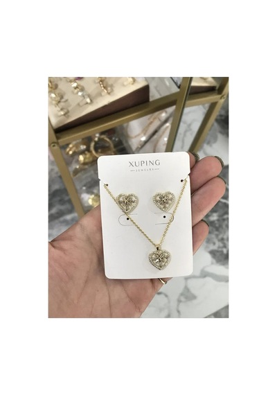 Xupıngx 3'lü Taş Detaylı Kalp Model Set Kararmaz Xx Altın